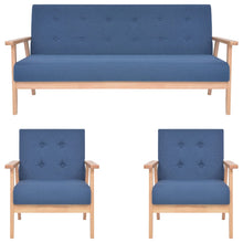 3-Delig Bankstel Stof Blauw 2 x fauteuils + driezitsbank