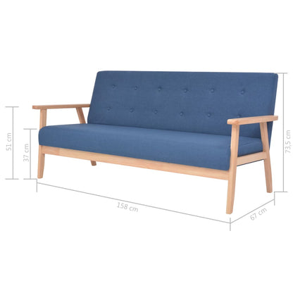 3-Delig Bankstel Stof Blauw 2 x fauteuils + driezitsbank
