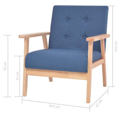 3-Delig Bankstel Stof Blauw 2 x fauteuils + driezitsbank