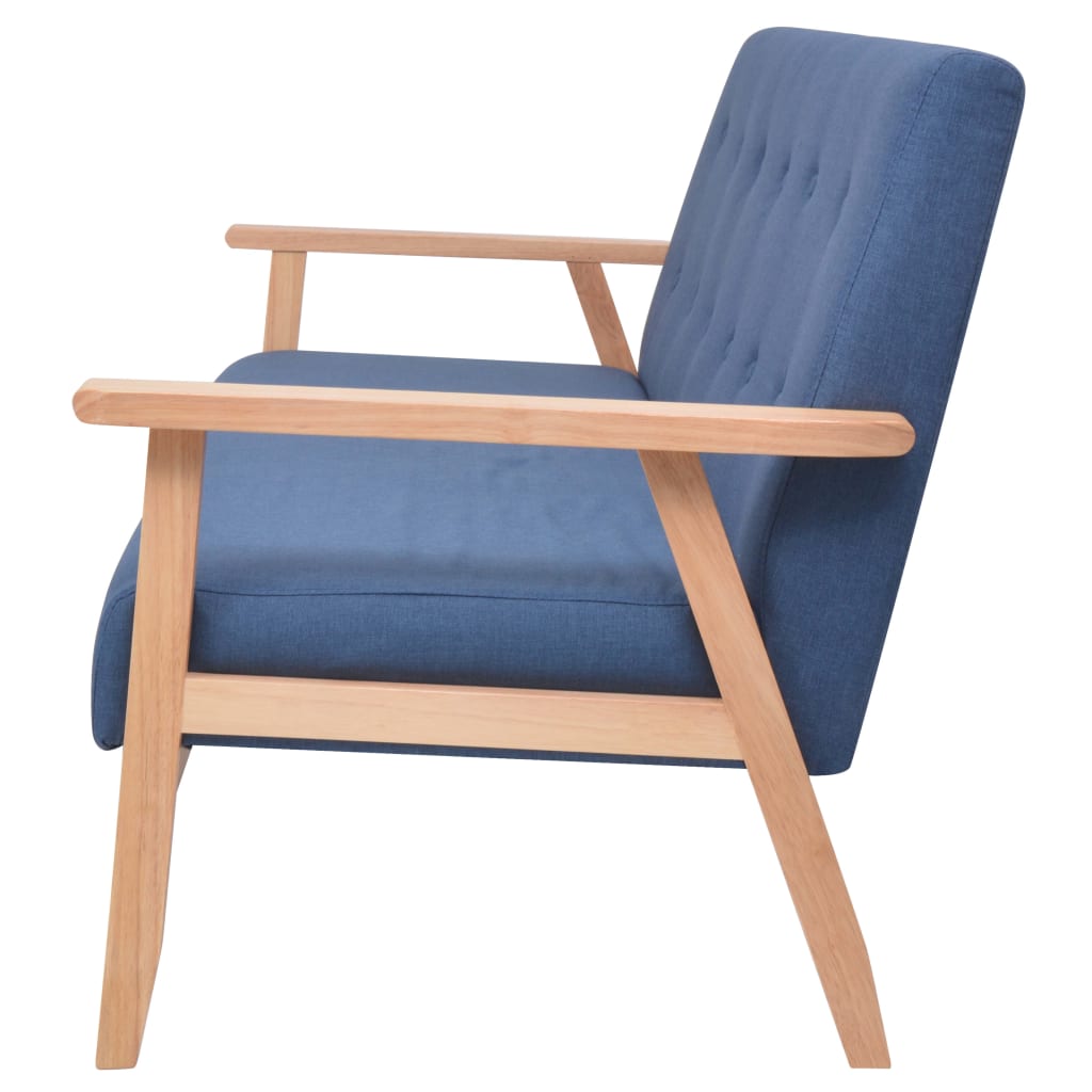 3-Delig Bankstel Stof Blauw 2 x fauteuils + driezitsbank