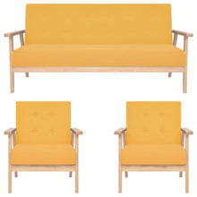 3-Delig Bankstel Stof Geel 2 x fauteuils + driezitsbank
