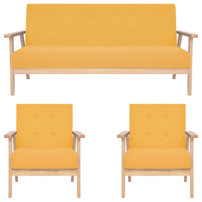 3-Delig Bankstel Stof Geel 2 x fauteuils + driezitsbank