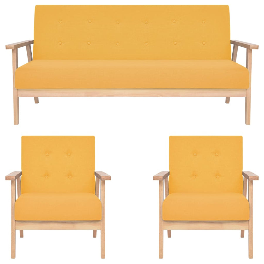 3-Delig Bankstel Stof Geel 2 x fauteuils + driezitsbank