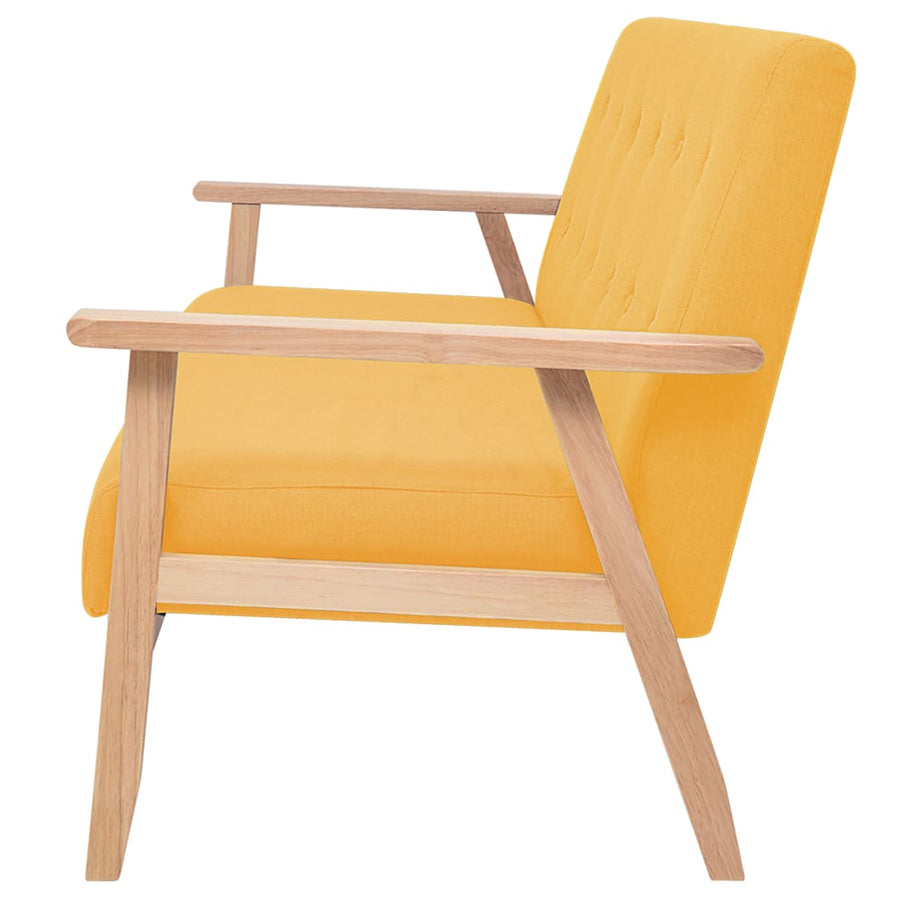 3-Delig Bankstel Stof Geel 2 x fauteuils + driezitsbank