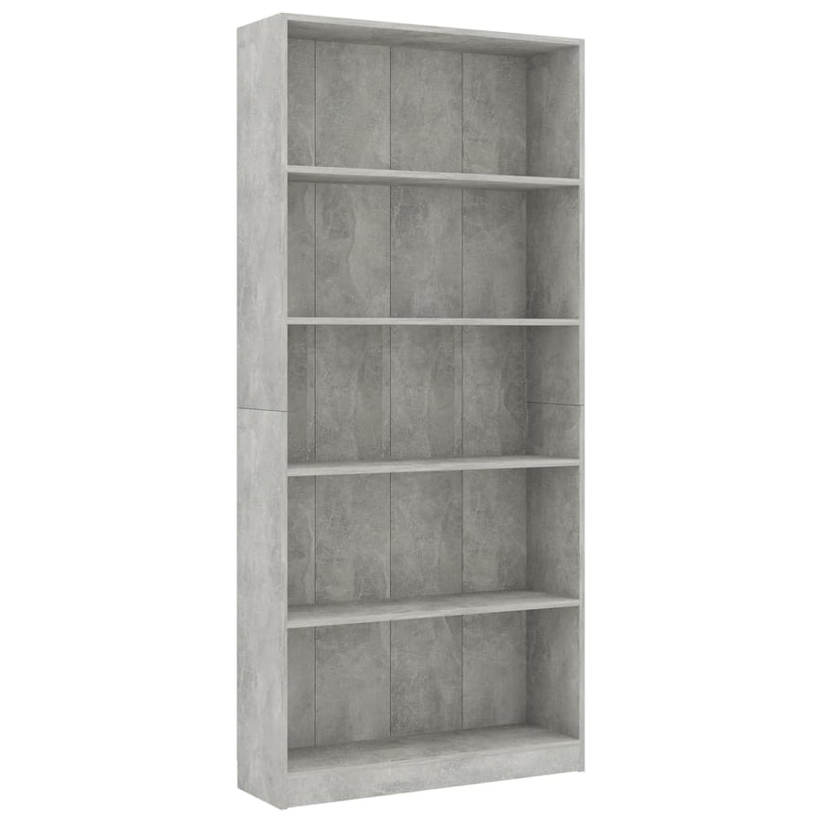 Boekenkast Met 5 Schappen Bewerkt Hout 80 x 24 x 175 cm Betongrijs