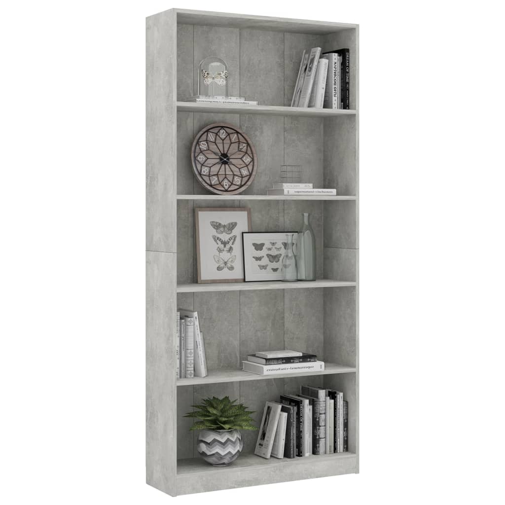 Boekenkast Met 5 Schappen Bewerkt Hout 80 x 24 x 175 cm Betongrijs