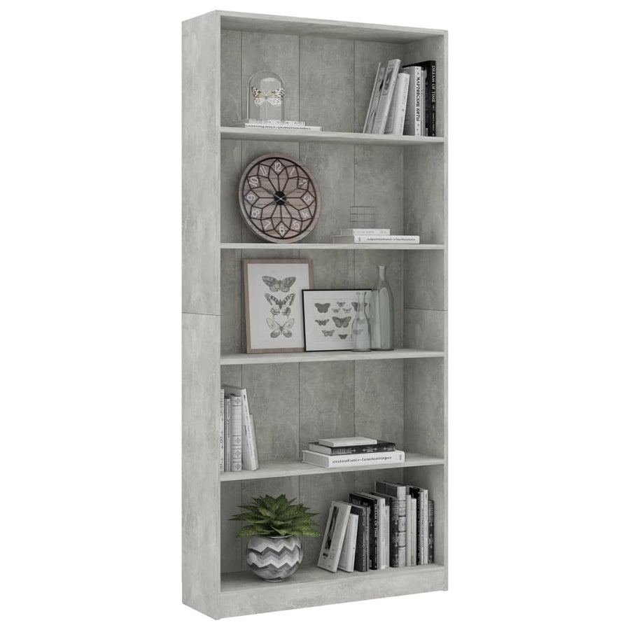 Boekenkast Met 5 Schappen Bewerkt Hout 80 x 24 x 175 cm Betongrijs
