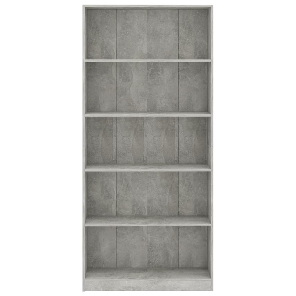 Boekenkast Met 5 Schappen Bewerkt Hout 80 x 24 x 175 cm Betongrijs