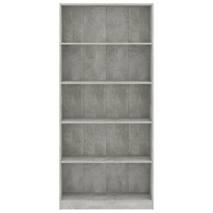 Boekenkast Met 5 Schappen Bewerkt Hout 80 x 24 x 175 cm Betongrijs