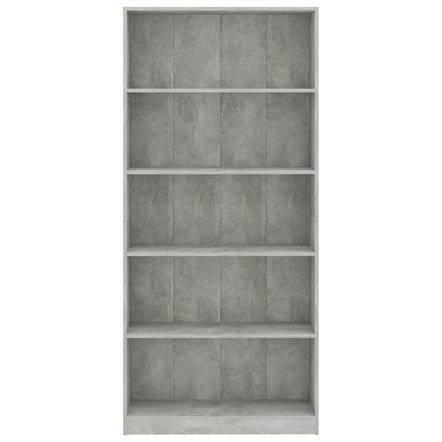 Boekenkast Met 5 Schappen Bewerkt Hout 80 x 24 x 175 cm Betongrijs