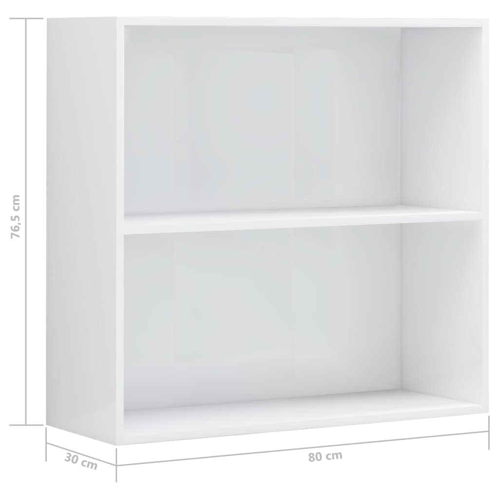 Boekenkast 2 Schappen 80X30X76,5 Cm Spaanplaat Hoogglans Wit