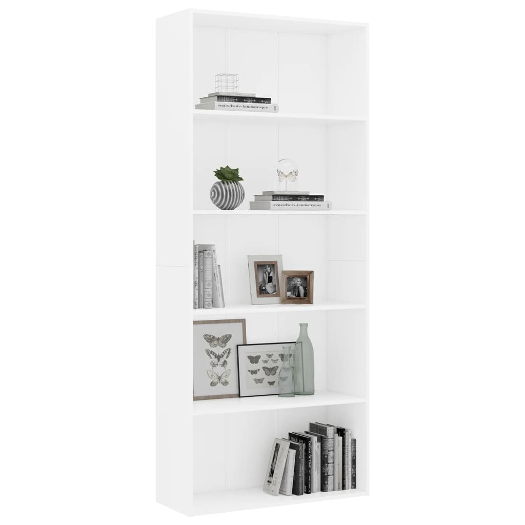 Boekenkast Met 5 Schappen 80X30X189 Cm Spaanplaat Wit