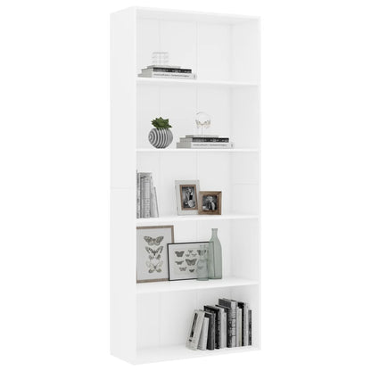 Boekenkast Met 5 Schappen 80X30X189 Cm Spaanplaat Wit