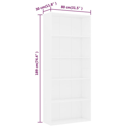 Boekenkast Met 5 Schappen 80X30X189 Cm Spaanplaat Wit