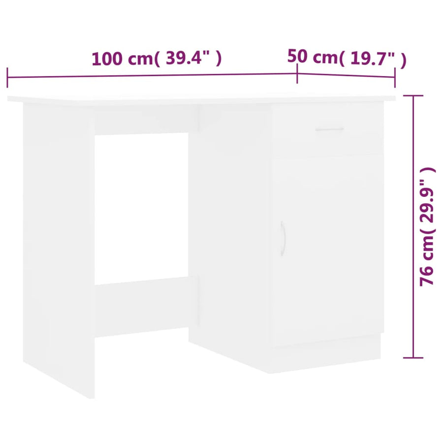 Bureau 100X50X76 Cm Bewerkt Hout Wit