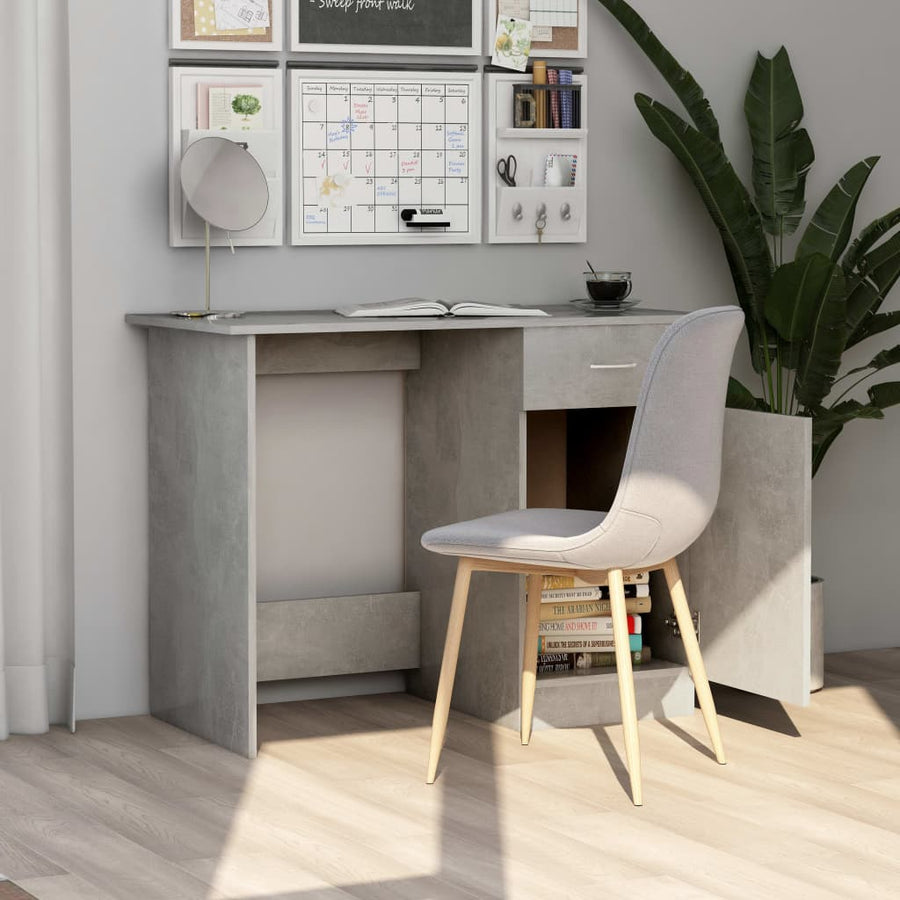 Bureau 100x50x76 cm bewerkt hout betongrijs Betongrijs
