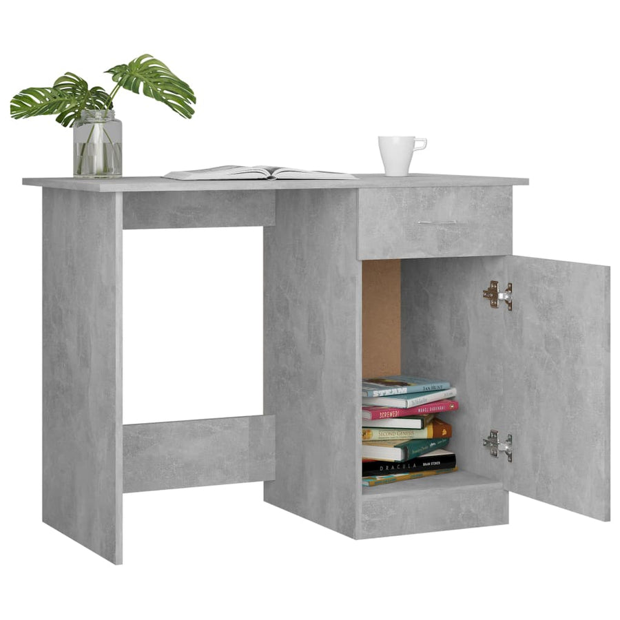Bureau 100x50x76 cm bewerkt hout betongrijs Betongrijs