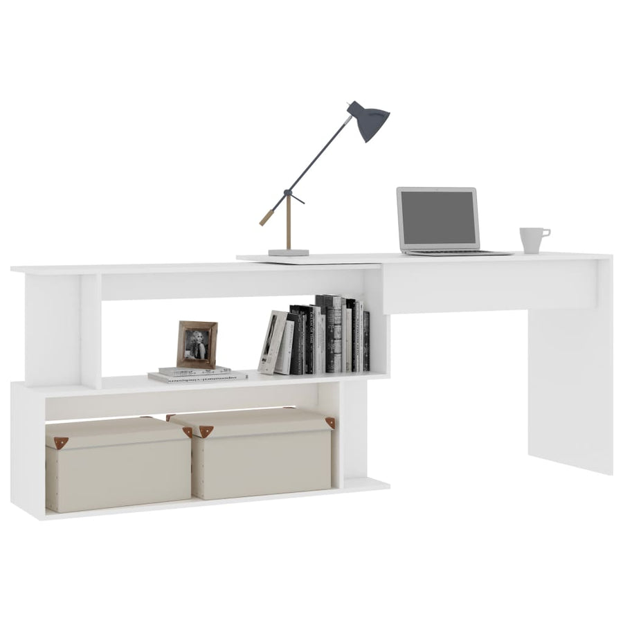 Hoekbureau 200x50x76 cm bewerkt hout wit Wit
