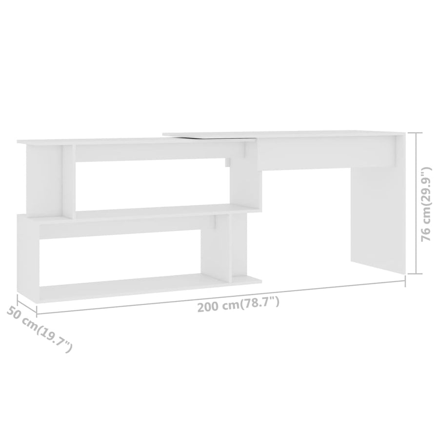 Hoekbureau 200x50x76 cm bewerkt hout wit Wit