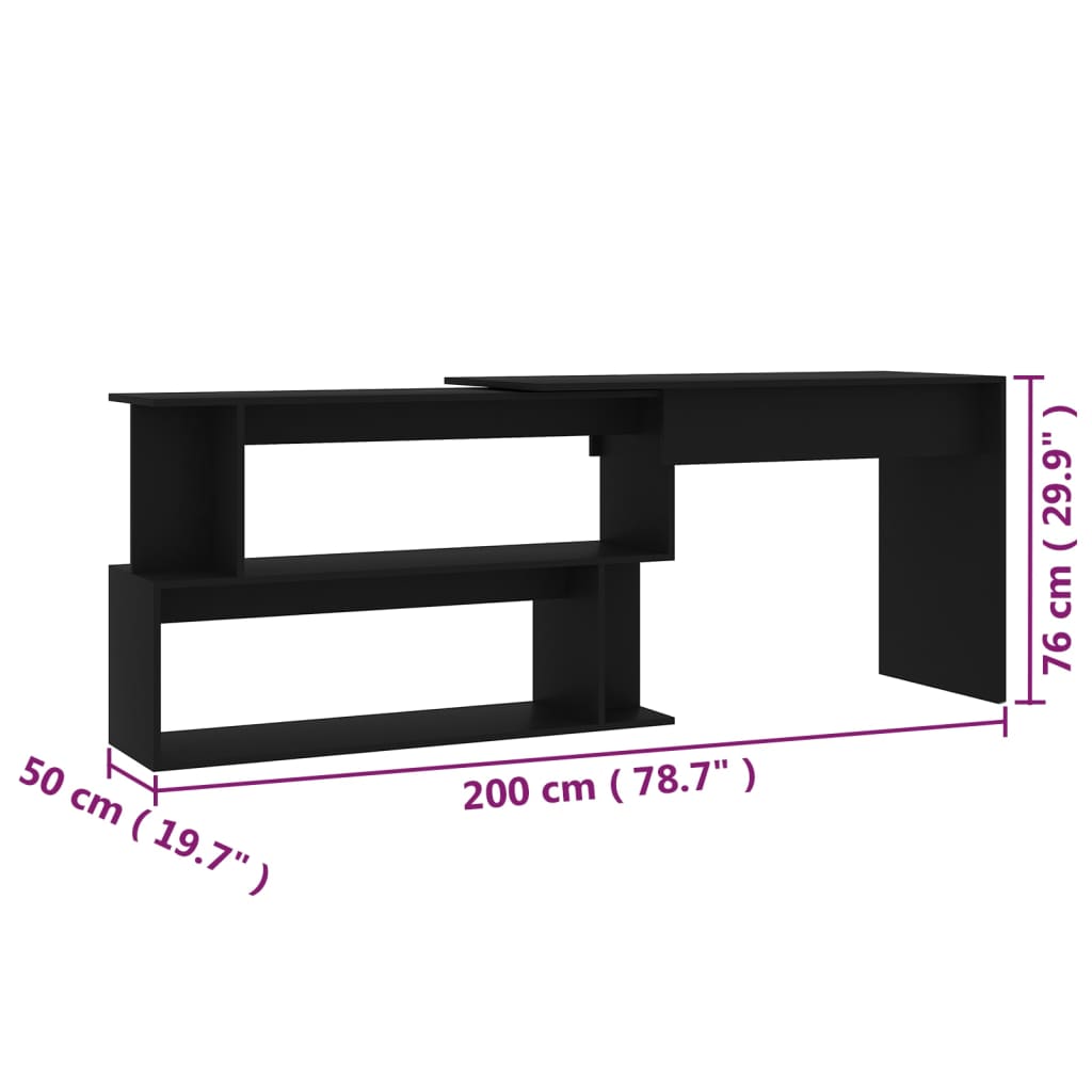 Hoekbureau 200X50X76 Cm Bewerkt Hout Zwart