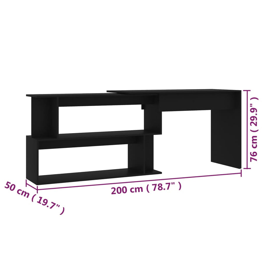 Hoekbureau 200X50X76 Cm Bewerkt Hout Zwart