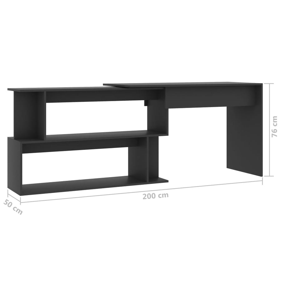 Hoekbureau 200X50X76 Cm Bewerkt Hout Grijs