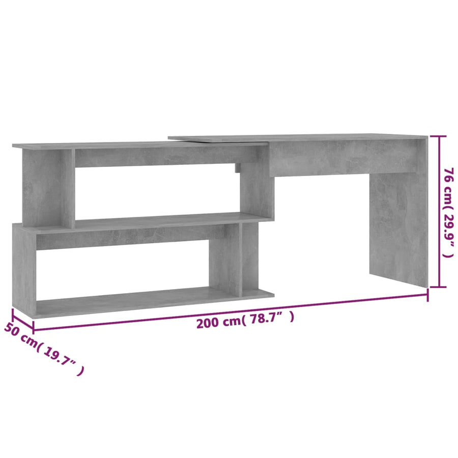 Hoekbureau 200X50X76 Cm Bewerkt Hout Betongrijs