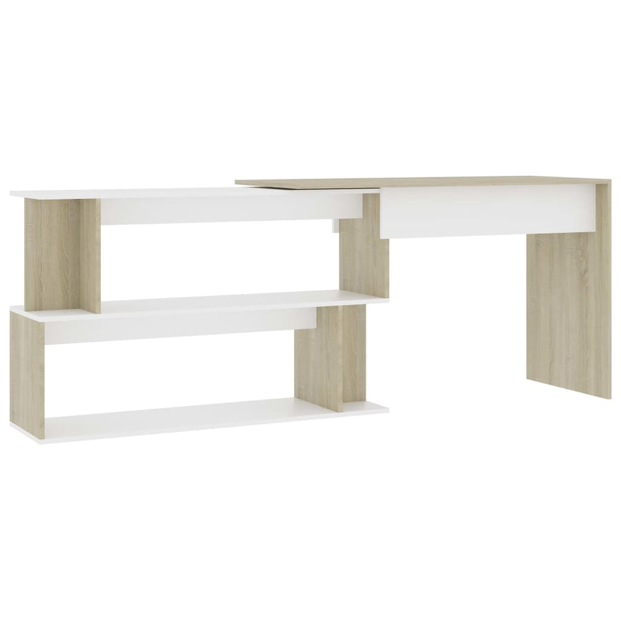 Hoekbureau 200X50X76 Cm Bewerkt Hout Kleurig Wit en sonoma eiken