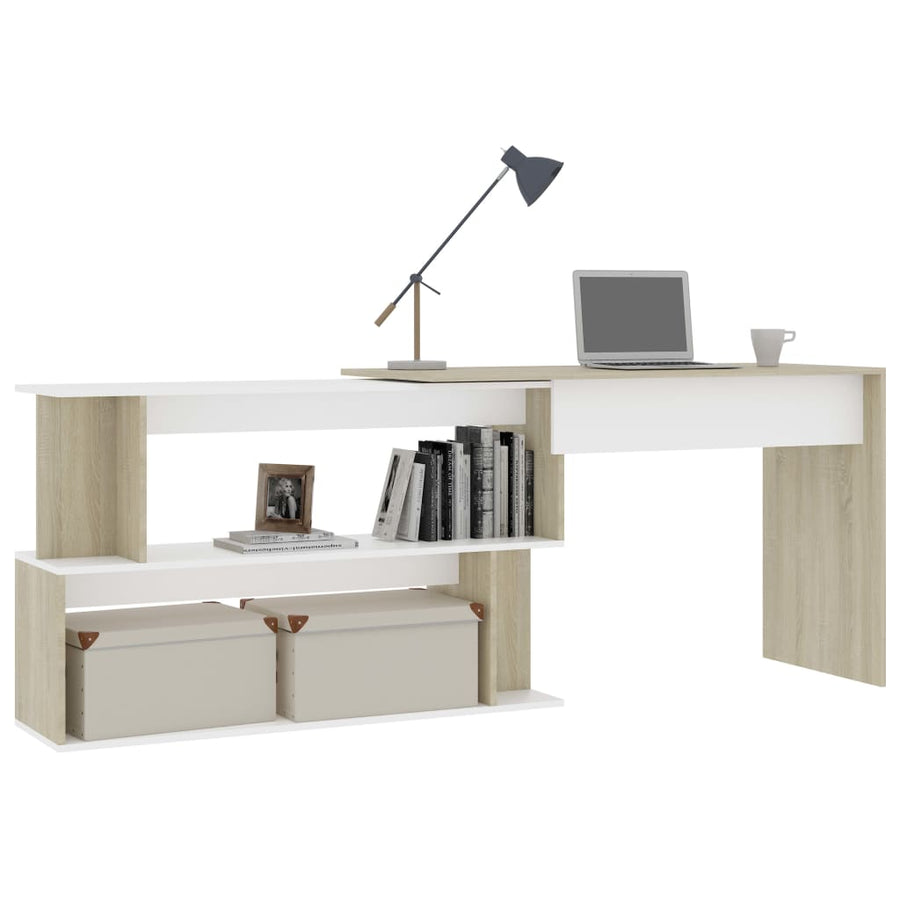 Hoekbureau 200X50X76 Cm Bewerkt Hout Kleurig Wit en sonoma eiken