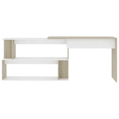 Hoekbureau 200X50X76 Cm Bewerkt Hout Kleurig Wit en sonoma eiken