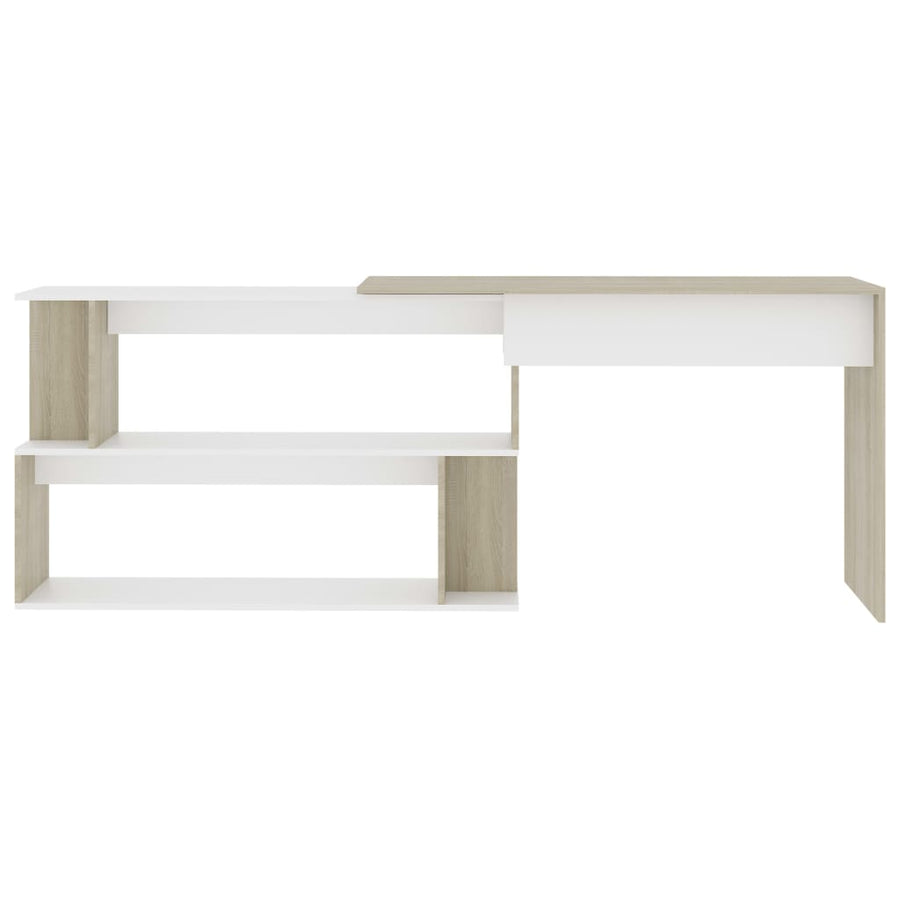 Hoekbureau 200X50X76 Cm Bewerkt Hout Kleurig Wit en sonoma eiken