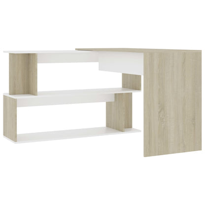 Hoekbureau 200X50X76 Cm Bewerkt Hout Kleurig Wit en sonoma eiken