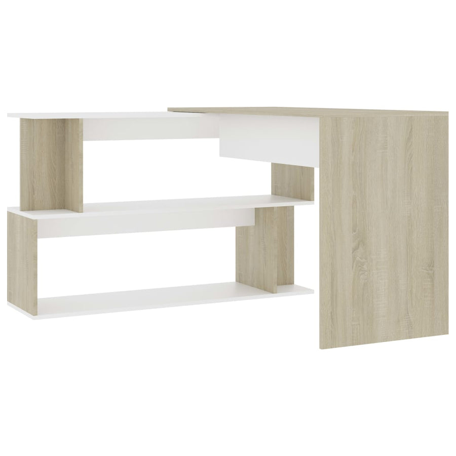 Hoekbureau 200X50X76 Cm Bewerkt Hout Kleurig Wit en sonoma eiken