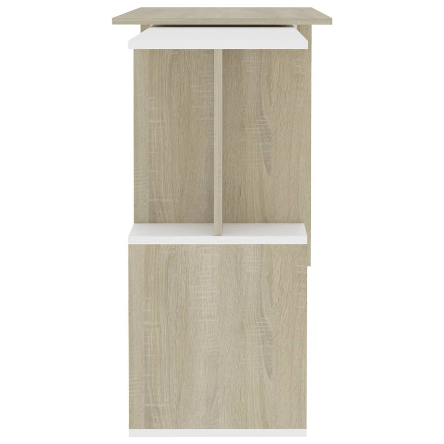 Hoekbureau 200X50X76 Cm Bewerkt Hout Kleurig Wit en sonoma eiken