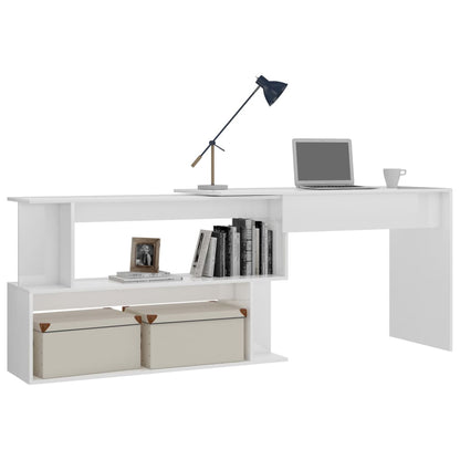 Hoekbureau 200X50X76 Cm Bewerkt Hout Hoogglans wit