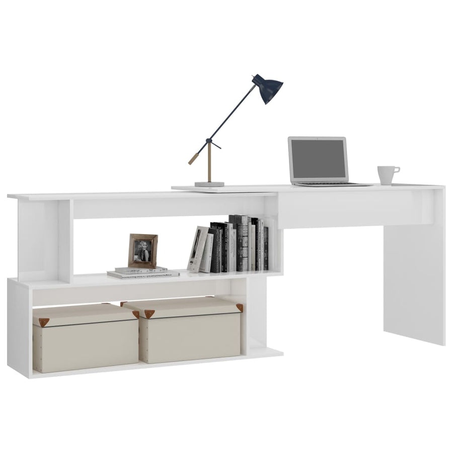 Hoekbureau 200X50X76 Cm Bewerkt Hout Hoogglans wit