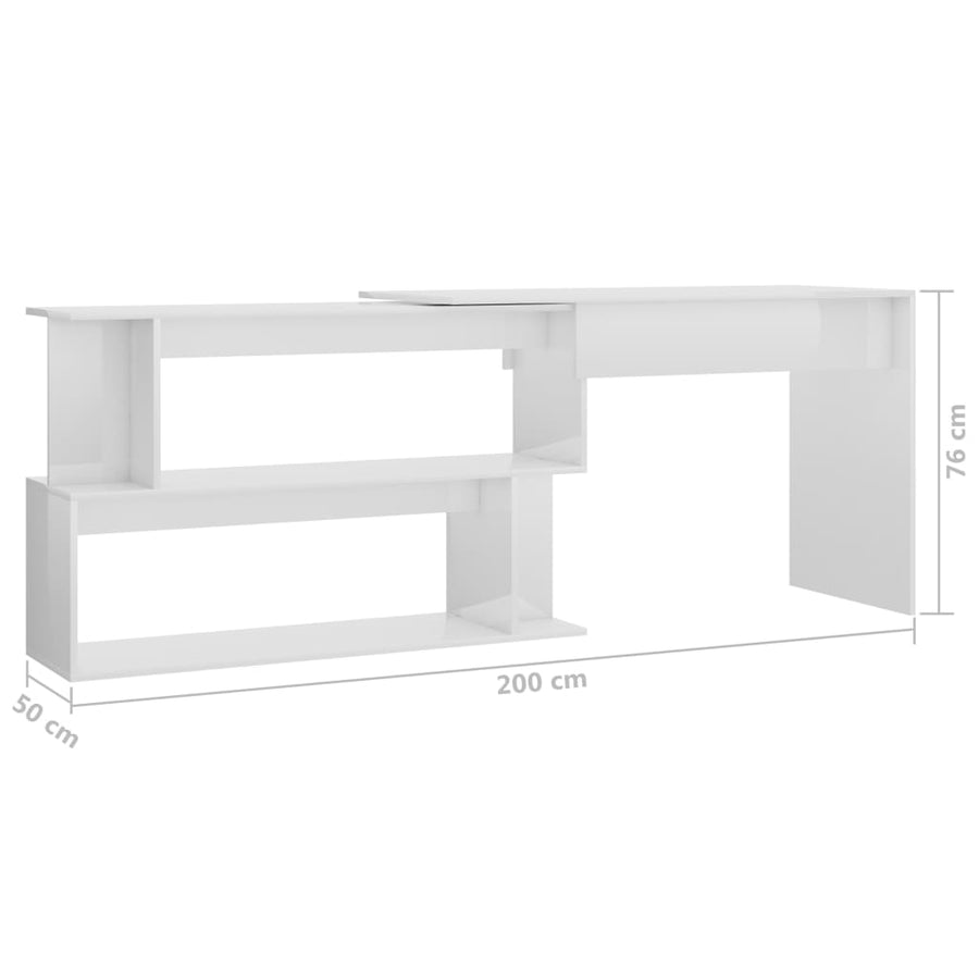 Hoekbureau 200X50X76 Cm Bewerkt Hout Hoogglans wit