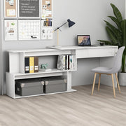 Hoekbureau 200x50x76 cm bewerkt hout hoogglans wit