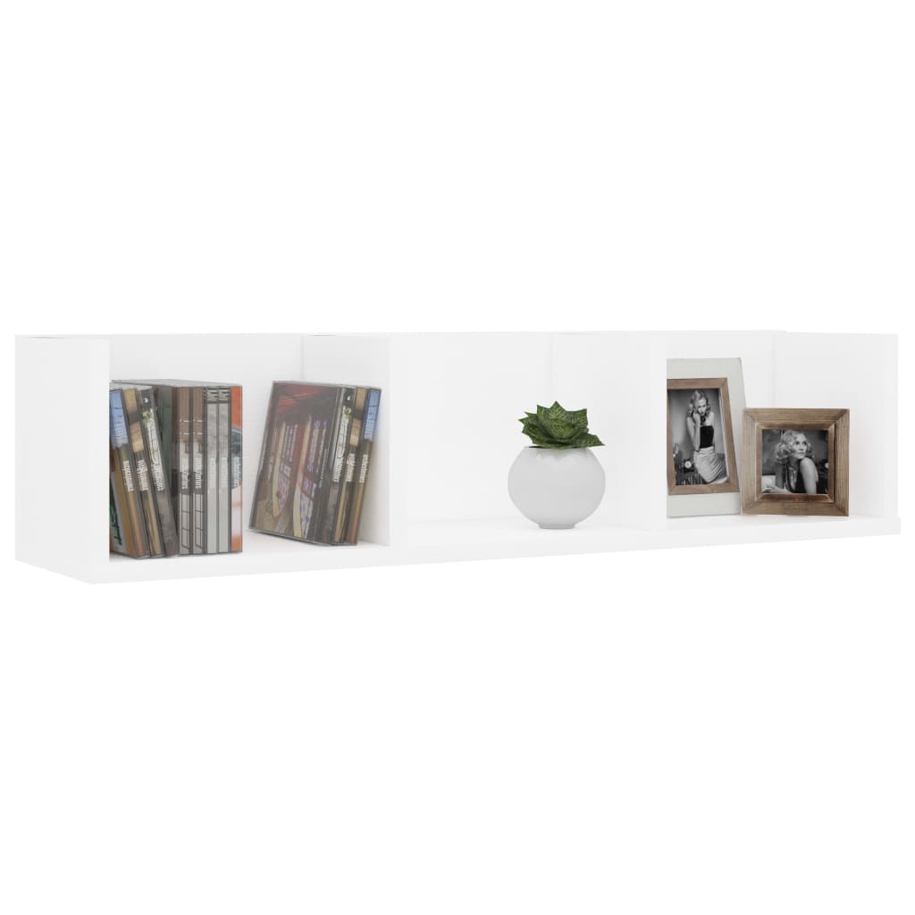 Cd-Wandschap 75X8X8 Cm Bewerkt Hout Wit