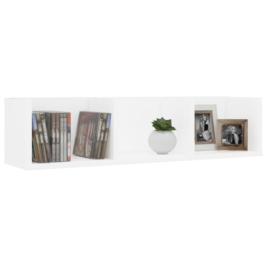 Cd-Wandschap 75X8X8 Cm Bewerkt Hout Wit