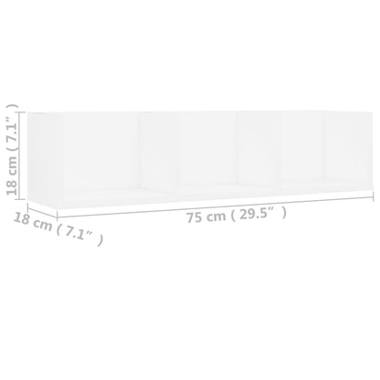 Cd-Wandschap 75X8X8 Cm Bewerkt Hout Wit
