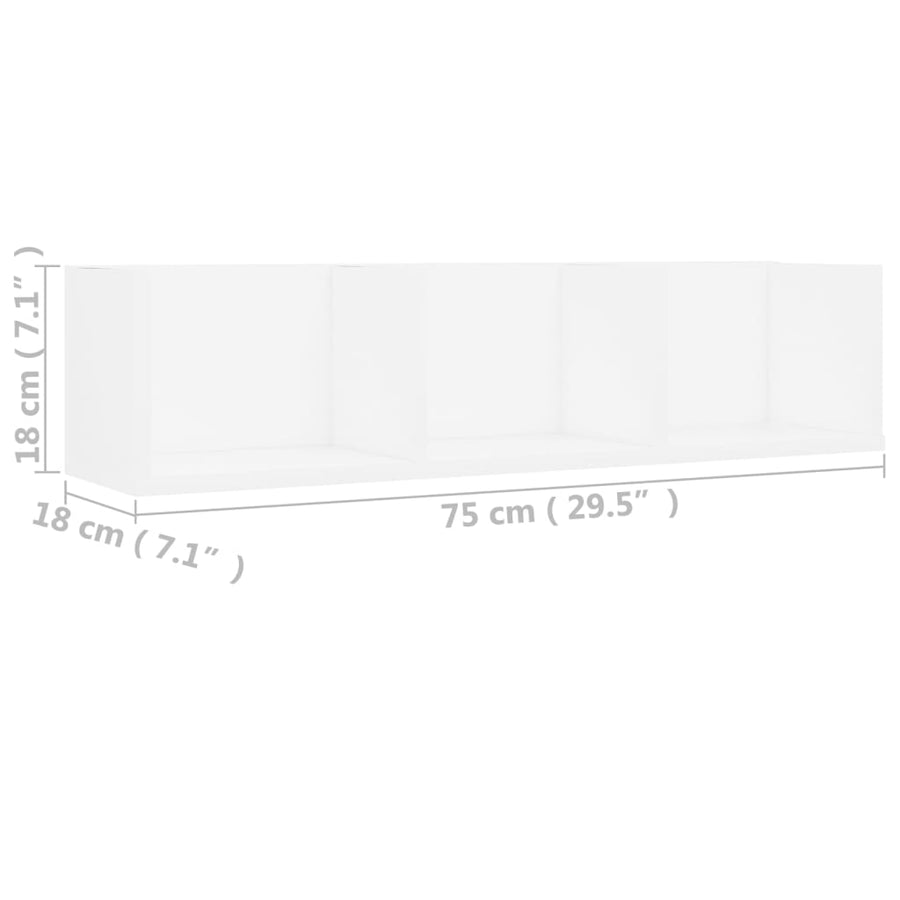 Cd-Wandschap 75X8X8 Cm Bewerkt Hout Wit
