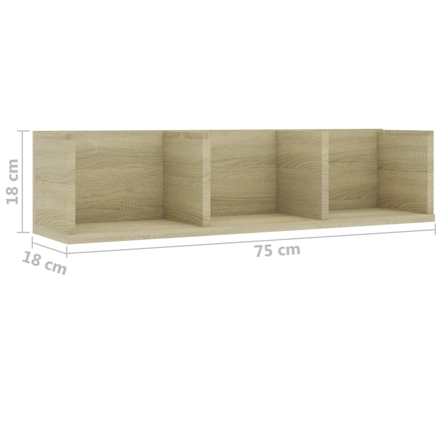 Cd-wandschap 75x18x18 cm bewerkt hout sonoma eikenkleurig Sonoma eiken