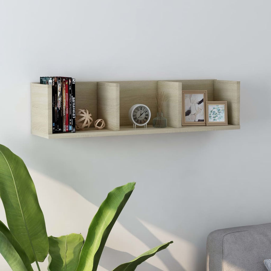 Cd-wandschap 75x18x18 cm bewerkt hout sonoma eikenkleurig Sonoma eiken