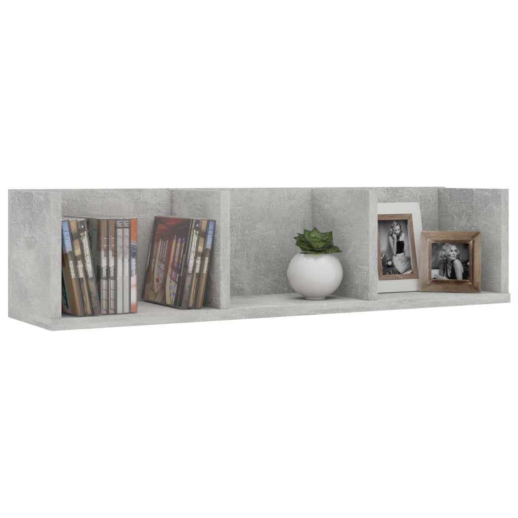 Cd-wandschap 75x18x18 cm bewerkt hout betongrijs Betongrijs