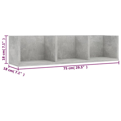 Cd-wandschap 75x18x18 cm bewerkt hout betongrijs Betongrijs