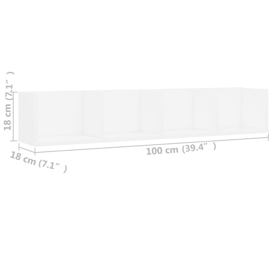 Cd-wandschap 100x18x18 cm spaanplaat wit Wit