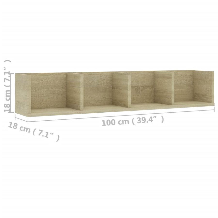 Cd-wandschap 100x18x18 cm spaanplaat sonoma eikenkleurig Sonoma eiken