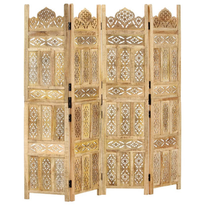Kamerscherm 4 Panelen Handgesneden 160X165 Cm Massief Mangohout 4