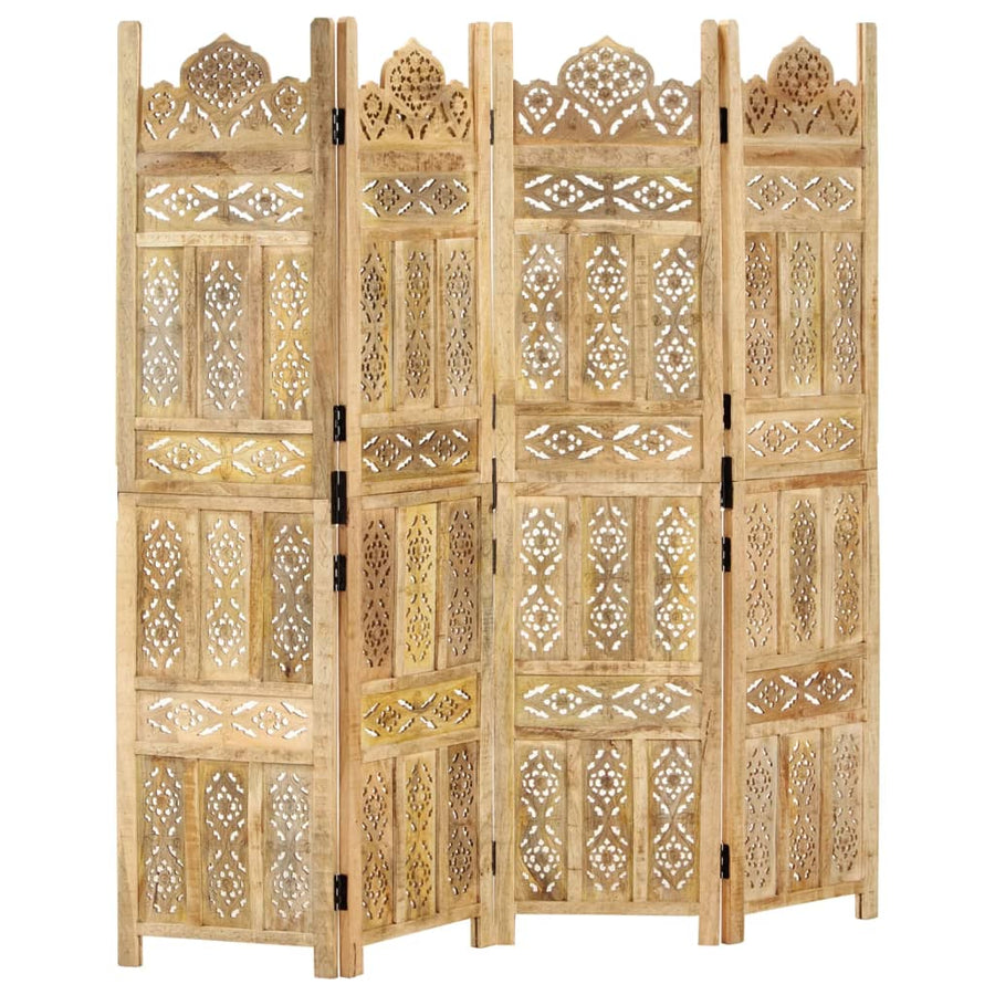 Kamerscherm 4 Panelen Handgesneden 160X165 Cm Massief Mangohout 4